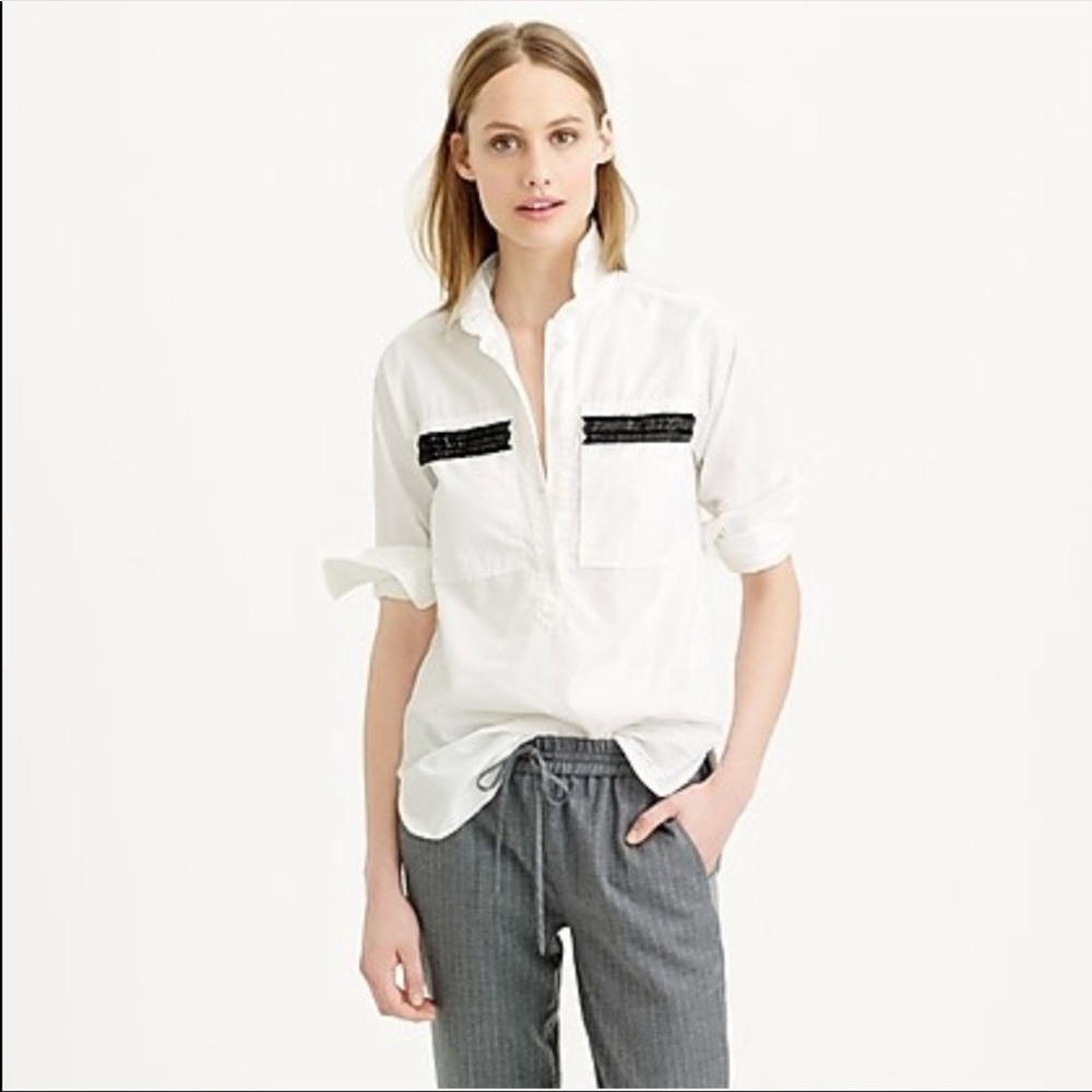 J.Crew Chevron Beaded Popover Blouse